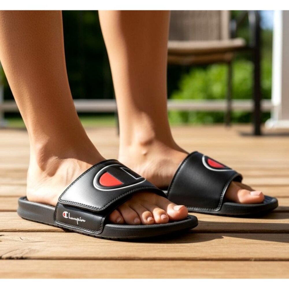 Champion 8 Sandals Monogram Cushion Mega Slides Adult Black Unisex Classic Shoes